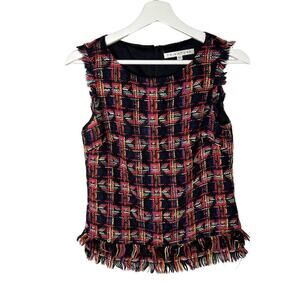 Trina Turk Tweed Fringe Roundneck Sleeveless Tank Top Multicolor Women's Size XS